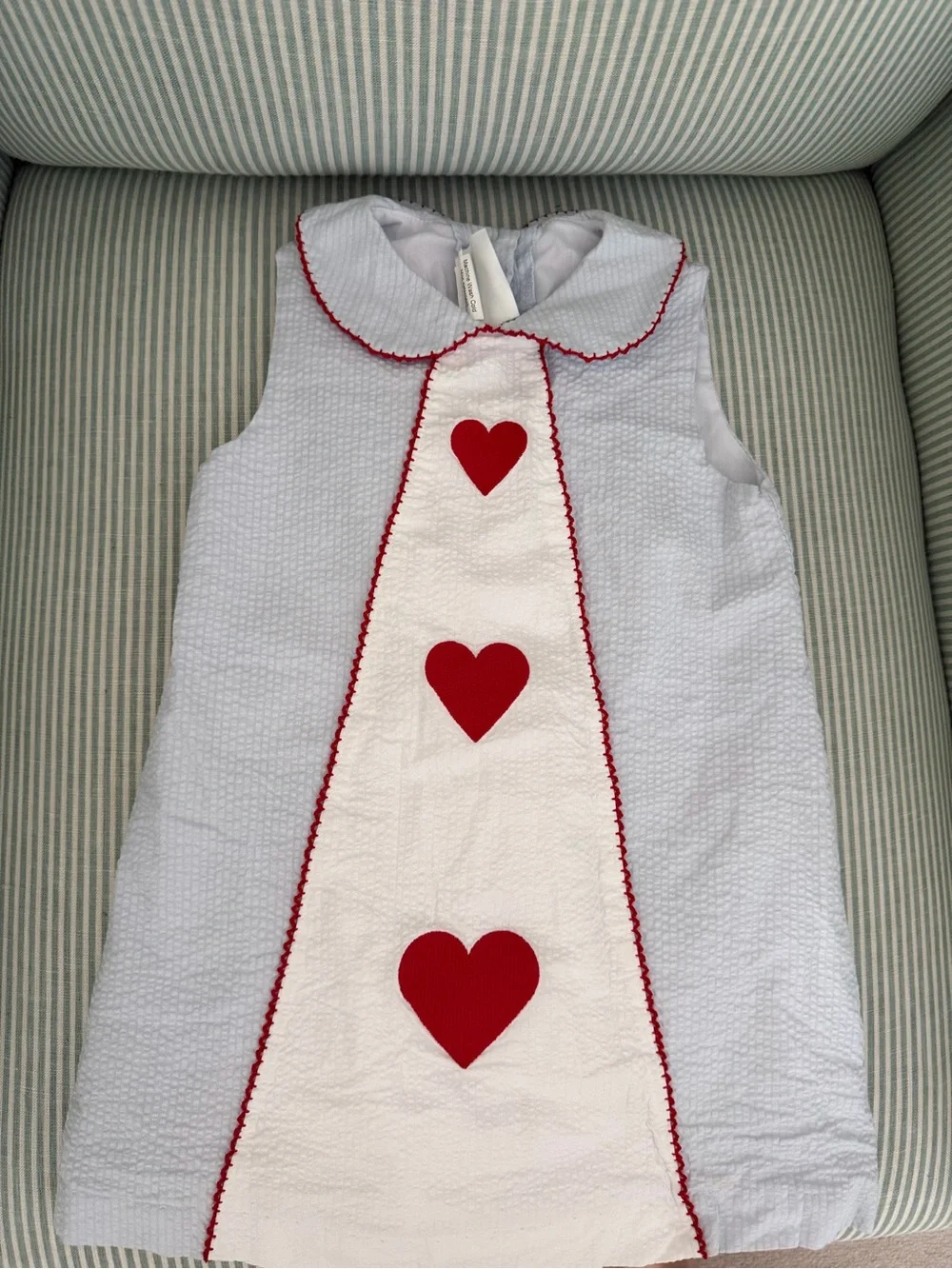 Zucchini Kids Blue Seersucker Dress with Red Heart